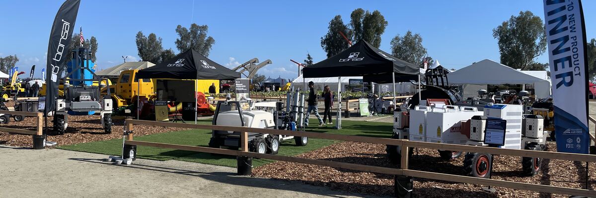 Bonsai autonomous tractor lineup at World Ag Expo — the platform the MorganicSystems toolkit is built for