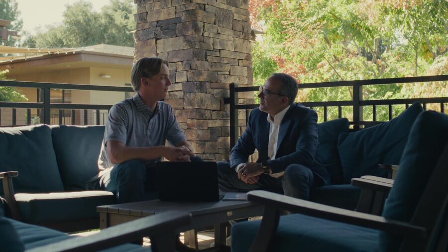 Morgan Harabedian with student at The Master's University — adjunct faculty, agricultural field systems